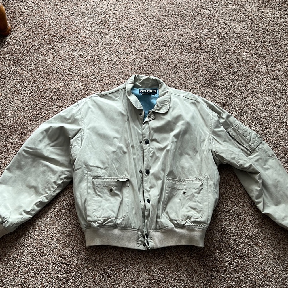 Nautica coat, size L, light tan, button down/zip